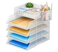 Corbeille à courrier organiseur de bureau - Empilable - 5 compartiments - Blanc - Documents A4