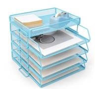 Corbeille à courrier pour bureau, porte-documents avec porte-stylo, organiseur de bureau à 4 compartiments, en métal, bac à papier, empilable - Tiroir à lettres, organiseur de bureau