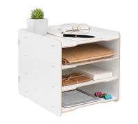 Corbeille à courrier Relaxdays A4, 4 compart., 25x25x31 cm, MDF, blanc | Système d'emboîtement, casiers de rangement de bureau, rangement de bureau