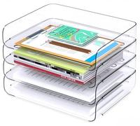 Corbeille à courrier transparente A4 en PET, empilable, rangement de bureau