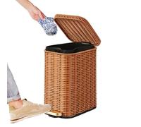 Corbeille à Déchets Tissée 6 L Poubelle Tissée Artificielle Décorative avec | Poubelle style bohème Pour Buanderie Cuisine Maison Atelier Dortoir Cellier Rouge Marron