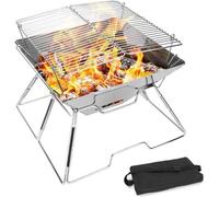 Corbeille à feu pliable Barbecue à bois et charbon de bois - Barbecue de terrasse de camping en acier inoxydable 304 - Barbecue de camping portable et durable avec sac de transport