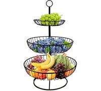 Corbeille a Fruit 3 Etages, Panier Fruit avec 3 Bols de Fruits en Métal, Stable Panier Fruits et Legumes Rangement Cuisine Noir
