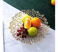 Corbeille à fruits, Porte-fruits， Bols à fruits en fer Art Assiette à fruits ronde en métal Plateau à collation creux Table basse Assiette décorative Plat à fruits/Or/Moyen(Gold_Large)
