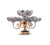 Corbeille à fruits pour comptoir, Corbeille à fruits/bol en verre cristal, style chinois rétro gris, assiette de rangement à plusieurs niveaux, base en métal, bonbonnière