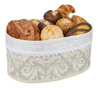 Corbeille À Pain En Bambou, Insert Tissu, Motif Floral, Croissénts, Panier Ovale, Petit-Déjeuner, Gris-Blanc - Relaxdays
