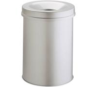 Corbeille à papier ronde en acier couvercle anti feu 15 litres - Gris