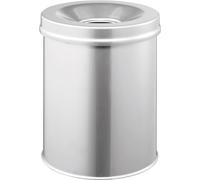 Corbeille à papier ronde en acier couvercle anti feu 15 litres - Argent