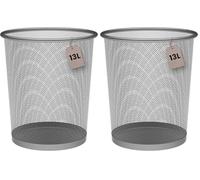 Corbeille à Papier Métallique 13 Litres Argent Ø26,5 X 28 Cm. Poubelle de Bureau Grise, Poubelle de Recyclage, Poubelle de Cuisine,Poubelle de Salle de Bain, Organisateur de Bureau (Lot de 2)