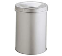 Corbeille à papier ronde en acier couvercle anti feu 15 litres - Argent