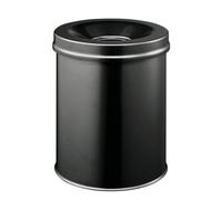 Corbeille à papier ronde en acier couvercle anti feu 15 litres - Noir