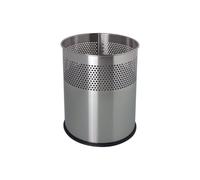 Corbeille à papier ronde en acier pour Professionnel et Bureau 15 litres - Argent