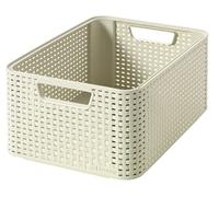 Corbeille de rangement - Curver - 205845 - Ivoire - Design en rotin - Taille M