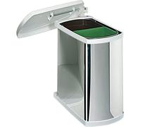 Corbeille de tri sélectif HAILO 16 (2x8) litres DUO-3416, à partir d'une largeur d'armoire de 45 cm, acier inoxydable/blanc