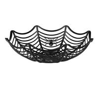 Corbeille décorative Halloween - BOLAND - Toile d’araignée - Plastique noir - Diamètre 27 cm