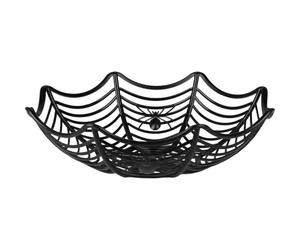 Corbeille décorative Halloween - BOLAND - Toile d’araignée - Plastique noir - Diamètre 27 cm