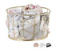 Corbeille fil de fer, lot de 3, Panier métal, pot rangement vêtement Accessoires, cosmétiques, HxD: 12,5 x 22 cm, doré