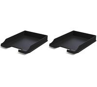 Corbeilles à courrier A4+ Noir - Organisateur de Bureau empilable - Plateau de Bureau en Plastique - Porte-Papier - Bacs à Documents (Lot de 2)