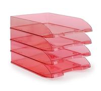 Waytex Pack de 4 Corbeilles à Courrier A4 Plastique Rouge Transparent