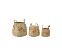 Corbeilles en jonc de mer beige, lot de 3, cylindrique, fait main, imprimé floral - Bloomingville, Molli - Ø33 H38 cm