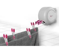 Corde à linge extensible - 2 x 15M de corde à linge Montage mural avec support pivotant Séchoir extérieur naturel Double corde à linge Gain de place Accessoires inclus.