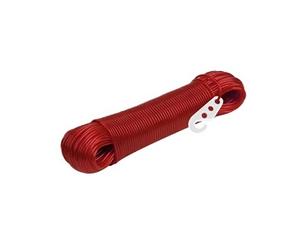 Corde à Linge Résistante 20m avec Crochets - Extérieur Rouge