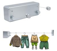 Corde à linge rétractable - 4,2 m - Inox - Double fil - Montage mural