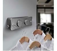 Corde à Linge Rétractable, Fil a Ligne Retractable Murale avec 2 x 5M Ligne en Acier Inoxydable, pour Intérieur et Extérieur