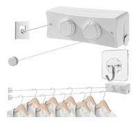 Corde a Linge Retractable - HYKJSIDE - Fil a Linge Retractable Mural - 2 x 5.1M Acier Inoxydable Fil a Linge Retractable - Blanc