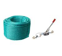 CORDERIES TOURNONAISES 03875 - Corde Polypropylène - 50 m - Haute Resistance - Ø 14 mm - Vert & Ribitech 06563 Treuil Manuel Horizontal avec câble 4 T