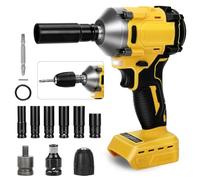 Cordless Impact Wrench, 600Nm 1/2 Inch Brushless Impact Gun | Compatible with Dewalt 18 V/20 V, Visseuse à Choc Électrique 3 Vitesses et 12 Accessoires pour Changement de Pneus de Voiture
