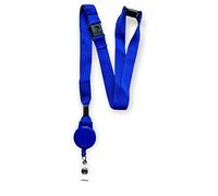 Cordon coloré de 15 mm avec triple (3 points) de sécurité et enrouleur de badge intégré rétractable (bleu, 1 cordon)