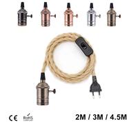 Cordon d'alimentation à prise ue, corde de chanvre torsadée, prise décorative E27, câble de Base de lampe en cuivre 2M 3M 4.5M 220V, fil électrique pour l'éclairage E26 E27