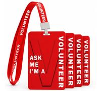 Cordon de volontariat avec carte en plastique PVC pour carte d'identité de bénévole, porte-badge pour entreprise, exposition, activités scolaires, collecte de fonds, église, école, événements (rouge)