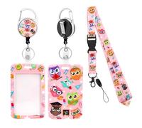 Cordon Tour de Cou avec Porte Carte, Porte Badge Enrouleur Retractable Hibou Mignon, Lanière Détachable avec Pochette Badge pour Enfants, Adultes, Étudiant, Enseignant et Infirmières