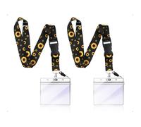 Cordons tournesol porte cartes-2,Noir,-Porte cartes identité amovible pour écoles bureaux hôpitaux activités-Cordons Aucunely