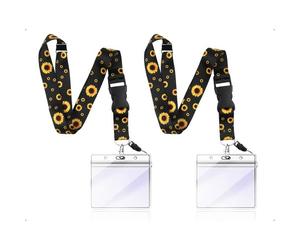 Cordons tournesol porte cartes-2,Noir,-Porte cartes identité amovible pour écoles bureaux hôpitaux activités-Cordons Aucunely