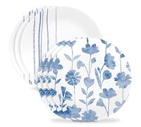 Corelle 6-Piece 8.5" Lunch Round Plates, Vitrelle Triple Layer Glass, Lightweight Round Plates, Salad Plates, Chip and Scratch Resistant, Microwave and Dishwasher Safe, Botanical Stripes, Medium