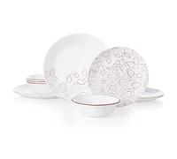 Corelle Leaf Stitch Service de table 12 pièces pour 4 personnes Rouge