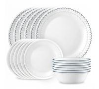 Corelle Service de table 18 pièces pour 6 personnes - Assiettes rondes et bols légers en verre Vitrelle triple couche - Résistant aux éclats - Passe au micro-ondes et au lave-vaisselle - Caspienne -