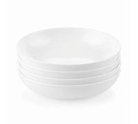 Corelle Vitrelle Lot de 4 grands bols à repas en verre de 850,5 g pour 4 personnes, ensemble de bols compacts empilables pour salade et pâtes, passe au micro-ondes et au lave-vaisselle, blanc