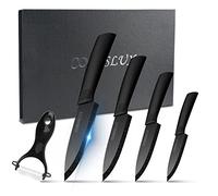 CORESLUX Ensemble de couteaux céramiques: Chef 6", utilitaire 5", épluche-fruits 4", épluche-légumes 3"
