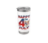Corgi Dog American Flag Glasses Happy 4th Of July Gobelet isotherme en acier inoxydable double paroi