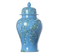 CORGLI Jarre à Gingembre Bleue en céramique avec Couvercle, Vase en céramique à Motif de Fleurs Décor de Centre de Table Jarre en Porcelaine Jarre à Temple pour Salon Chambre à Coucher étagère,Small