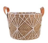 CORHAD Panier de Rangement Tressé Rond Blanc en Paille, Cache-pot | Polyester Renforcé, Usage Chambre et Présent de Pendaison, Forme Ronde, pour Pot de Fleurs