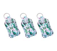 CORHAD Set de 3 Bouteilles Rechargeables de 30ml avec Housse Néoprène Imprimé Cactus, Bouteille Vide avec Porte-clés pour Savonnette et Liquides, Accessoires Pratiques pour Voyage