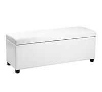 Corium Banc de Rangement Coffre Bout de Lit Pouf Pliable Rabattable Banquette Ottomane Tabouret avec Espace de Stockage Coffre Siège Salon Chambre Couloir Polyuréthane 118 x 37 x 43 cm Blanc