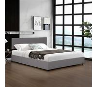 Corium Lit Coffre Rembourré avec Sommier à Lattes Rabattable Tête de Lit Capitonné Coffre Velours Côtelé Polyester Confortable Capacité de Charge 300 kg Bois Métal 160 x 200 cm Gris