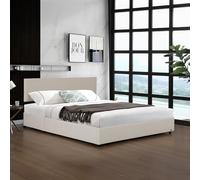Corium Lit Coffre Rembourré avec Sommier à Lattes Rabattable Tête de Lit Capitonné Coffre Velours Côtelé Polyester Confortable Capacité de Charge 300 kg Bois Métal 160 x 200 cm Beige