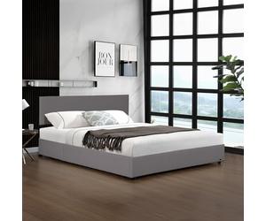 Corium Lit Coffre Rembourré avec Sommier à Lattes Rabattable Tête de Lit Capitonné Coffre Velours Côtelé Polyester Confortable Capacité de Charge 300 kg Bois Métal 180 x 200 cm Gris